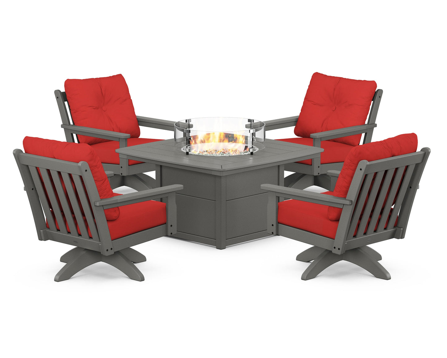 Vineyard 5-Piece Deep Seating Swivel Conversation Set with Fire Pit Table