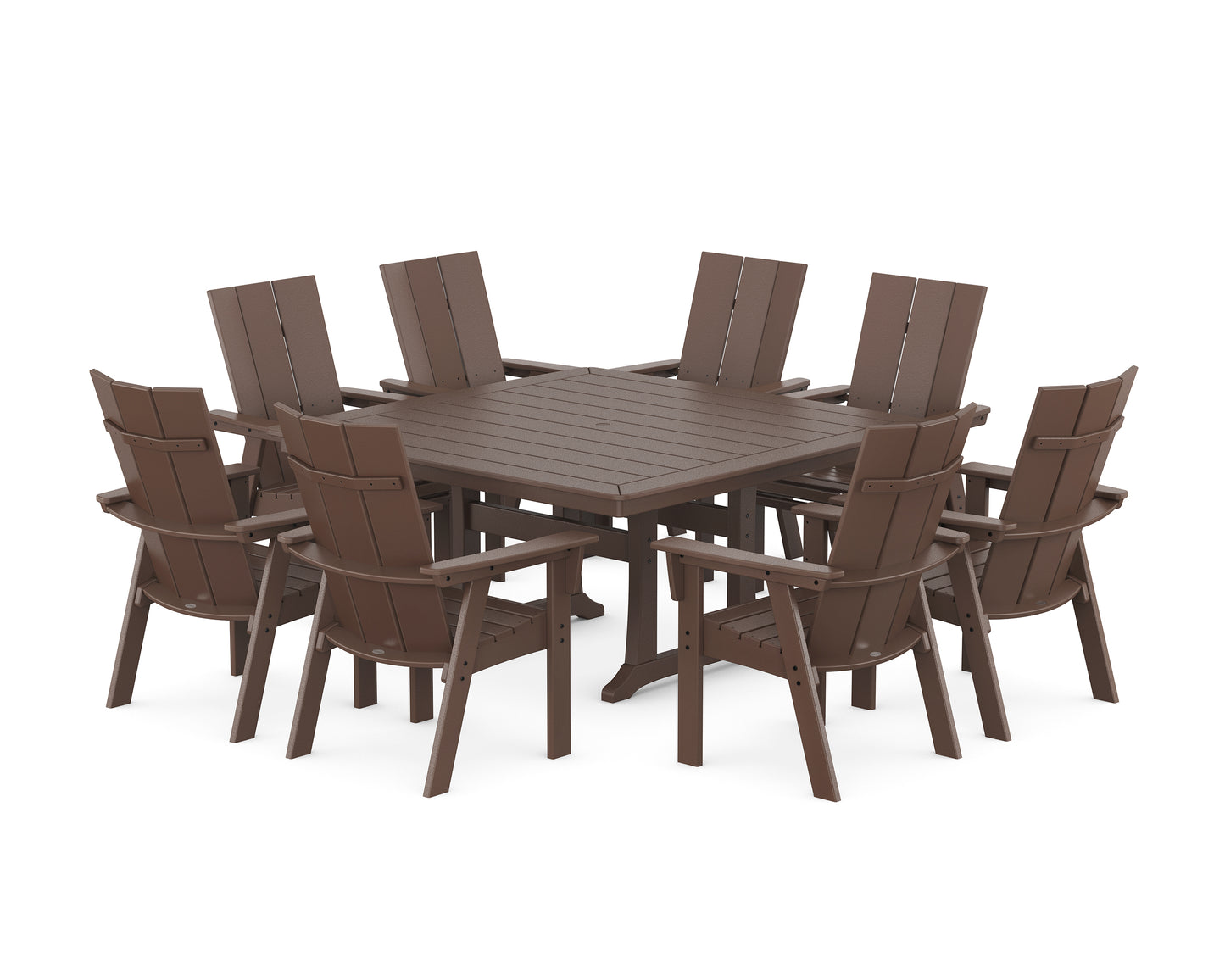 Modern Curveback Adirondack 9-Piece Square Dining Set with Trestle Legs