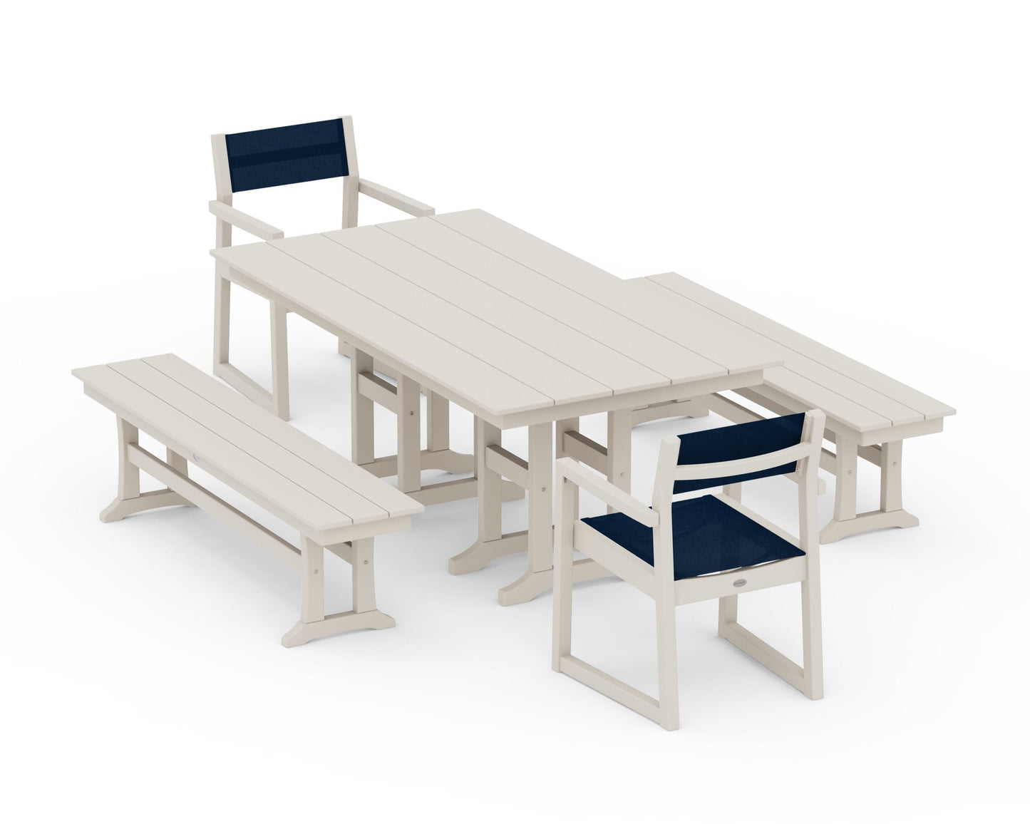 EDGE Sling Arm Chair 5-Piece Farmhouse Dining Set with Benches