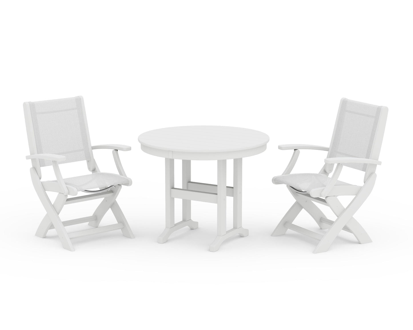 Coastal Folding Chair 3-Piece Round Dining Set