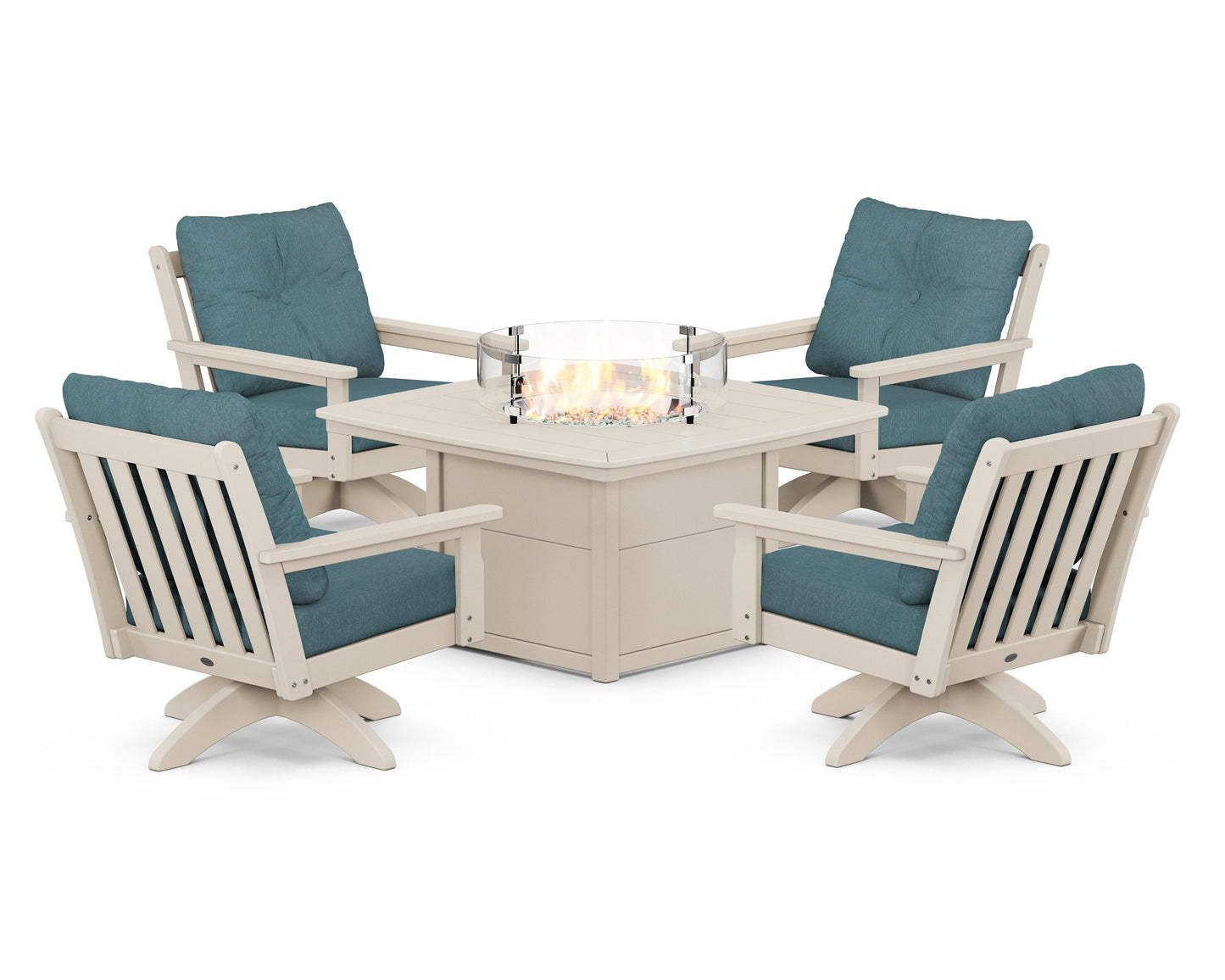 Vineyard 5-Piece Deep Seating Swivel Conversation Set with Fire Pit Table