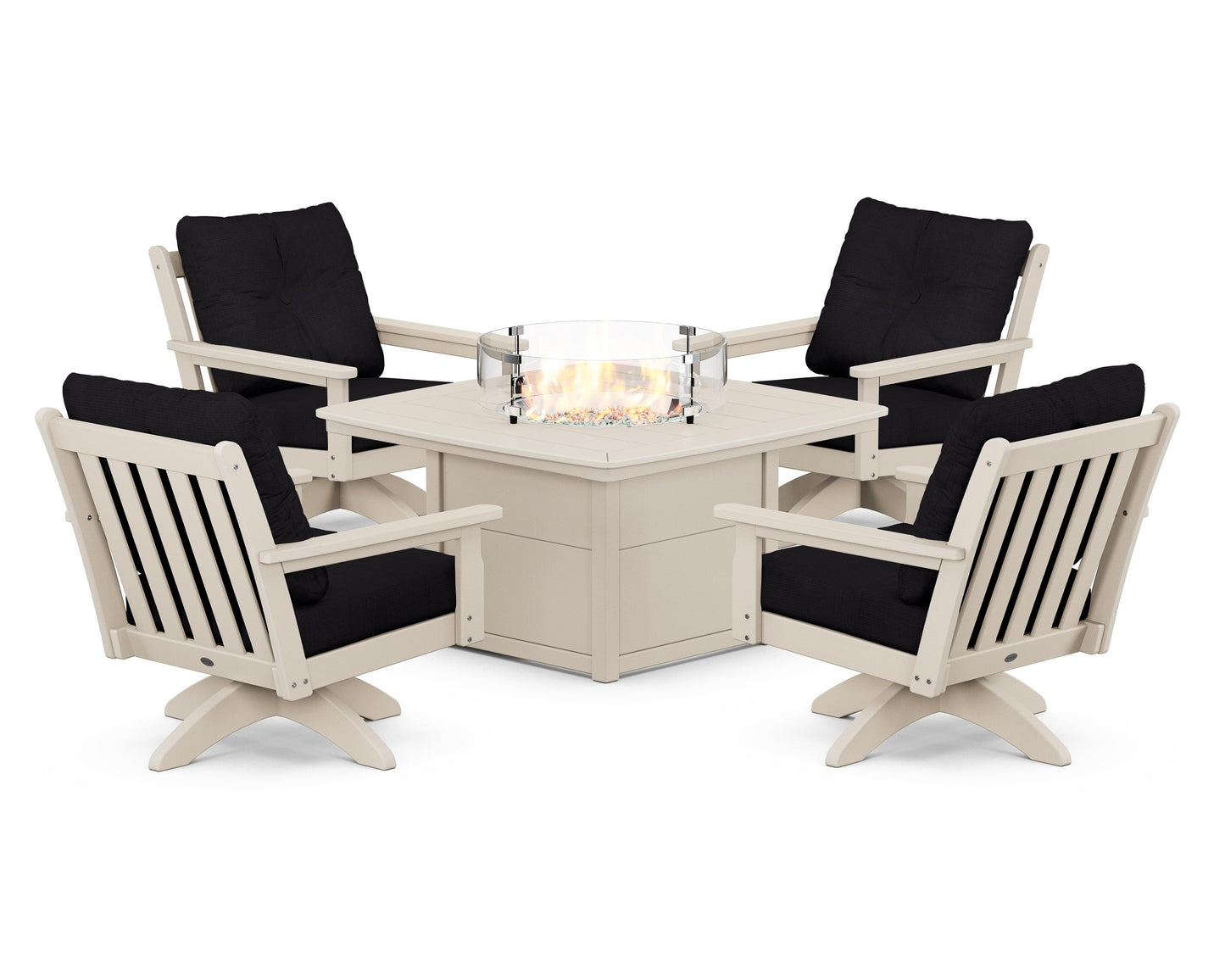 Vineyard 5-Piece Deep Seating Swivel Conversation Set with Fire Pit Table