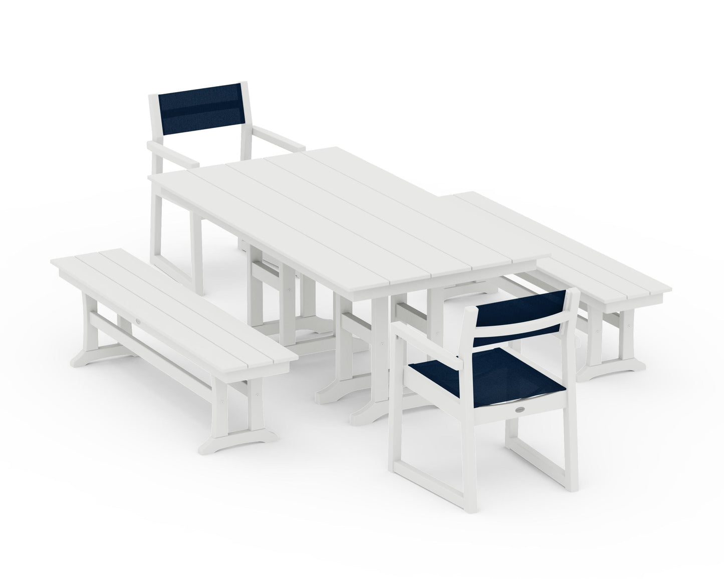 EDGE Sling Arm Chair 5-Piece Farmhouse Dining Set with Benches