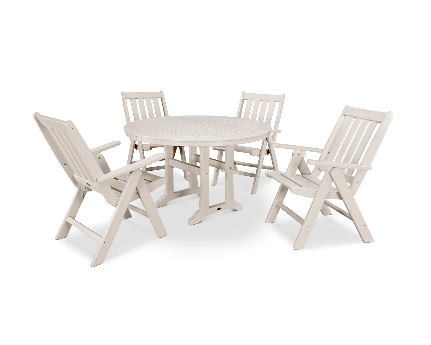 Vineyard Folding Chair 5-Piece Round Dining Set with Trestle Legs