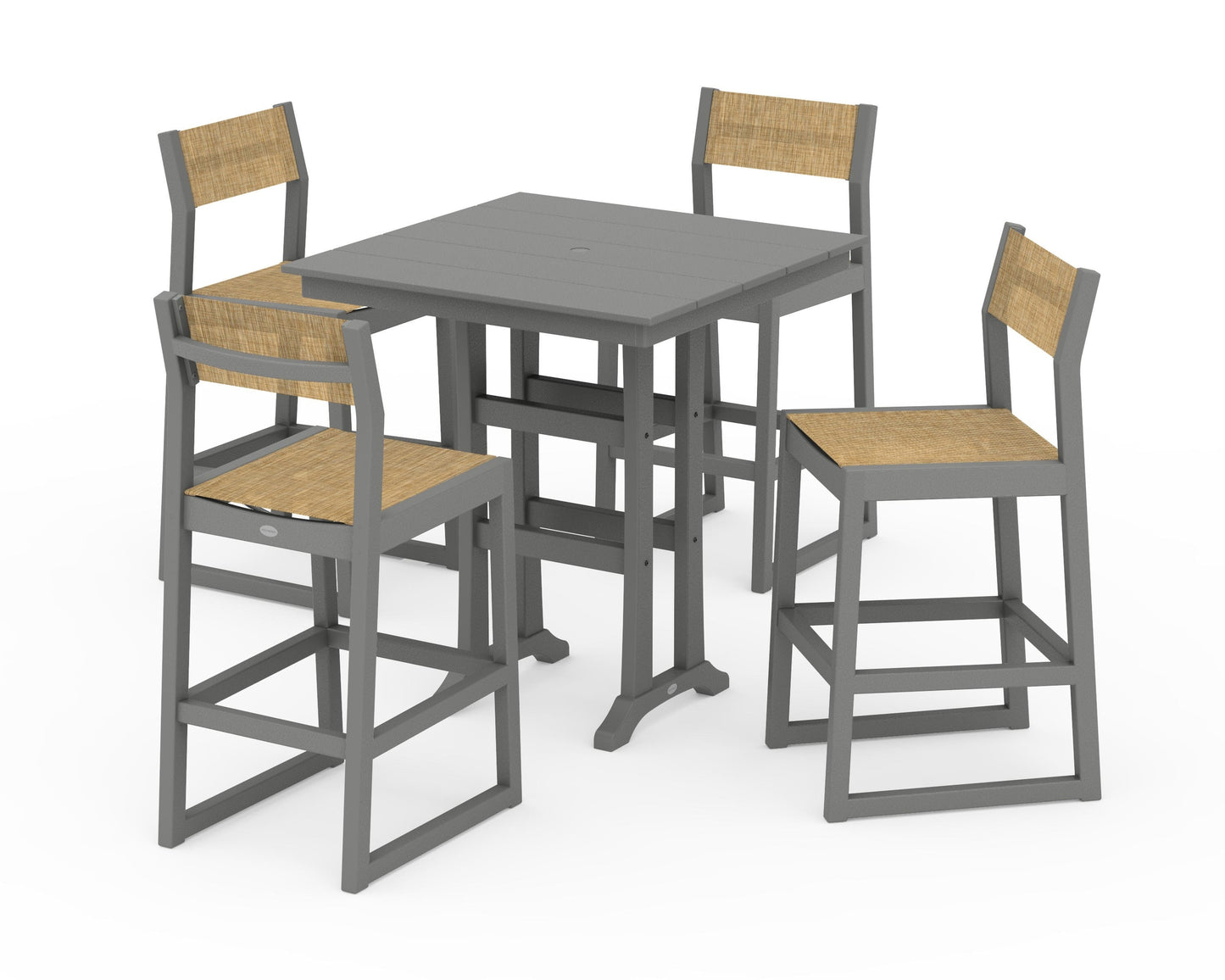 EDGE Sling Arm Chair 5-Piece Farmhouse Bar Set with Trestle Legs