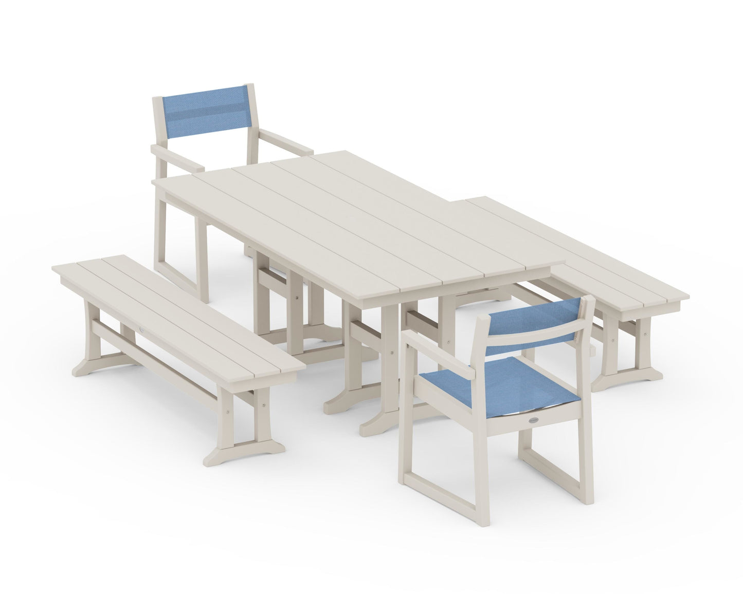 EDGE Sling Arm Chair 5-Piece Farmhouse Dining Set with Benches