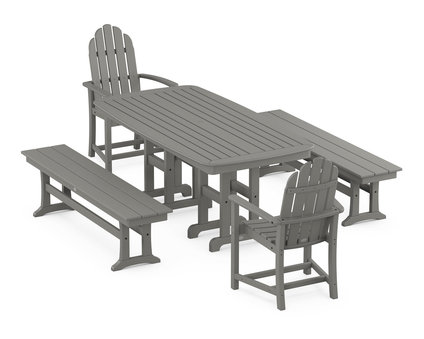 Classic Adirondack 5-Piece Dining Set with Benches