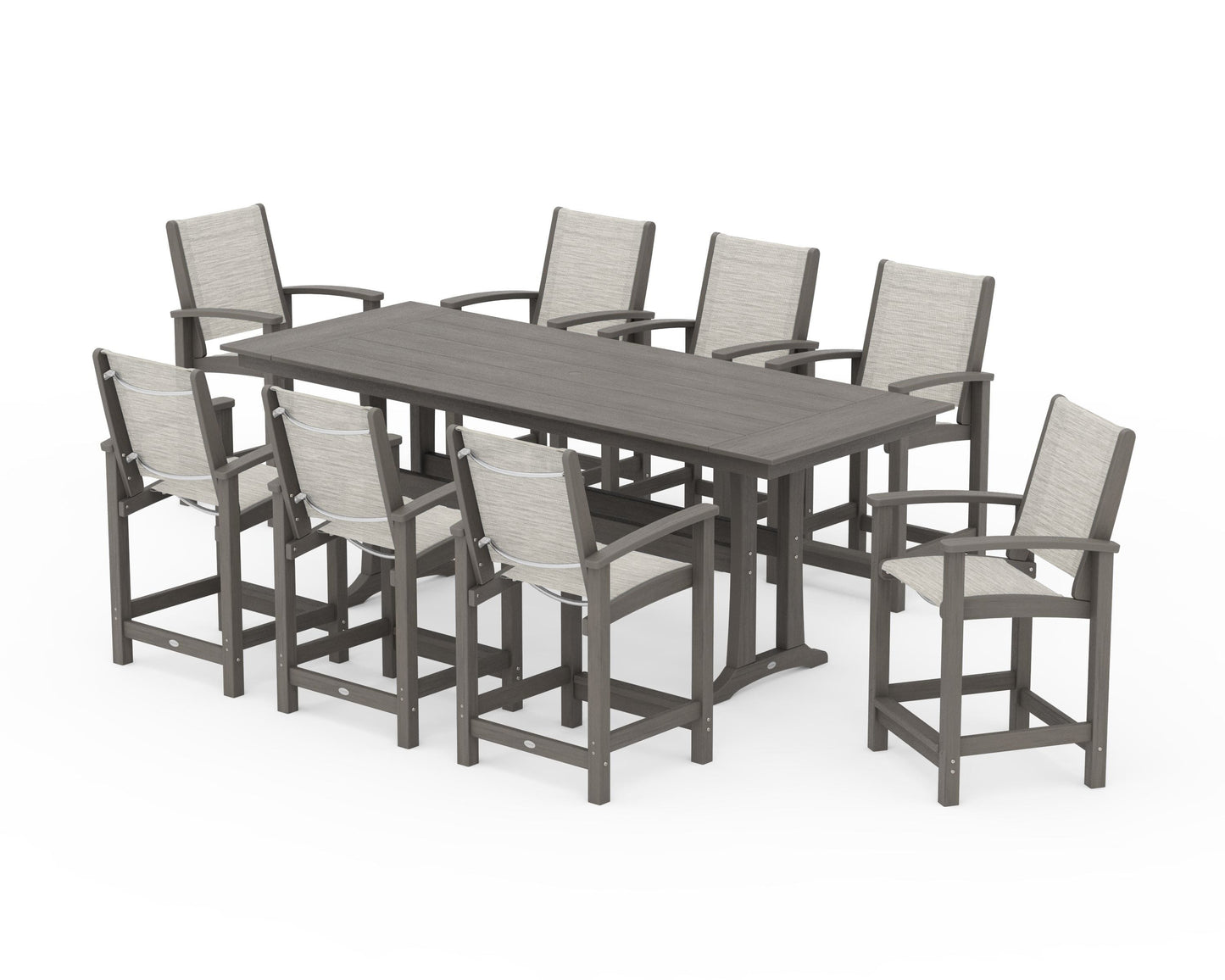 Coastal 9-Piece Farmhouse Counter Set with Trestle Legs