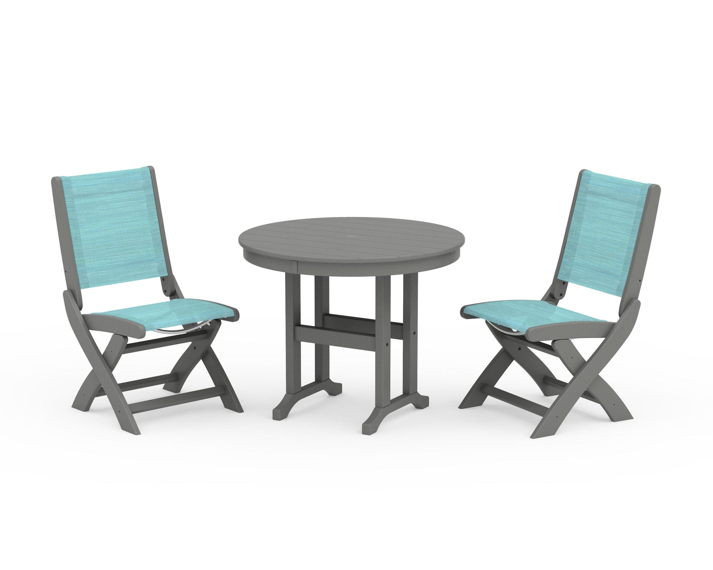 Coastal Folding Side Chair 3-Piece Round Dining Set