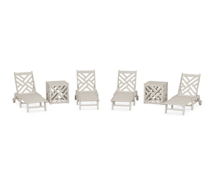 Chippendale 6-Piece Chaise Set with Wheels and Umbrella Stand Accent Table