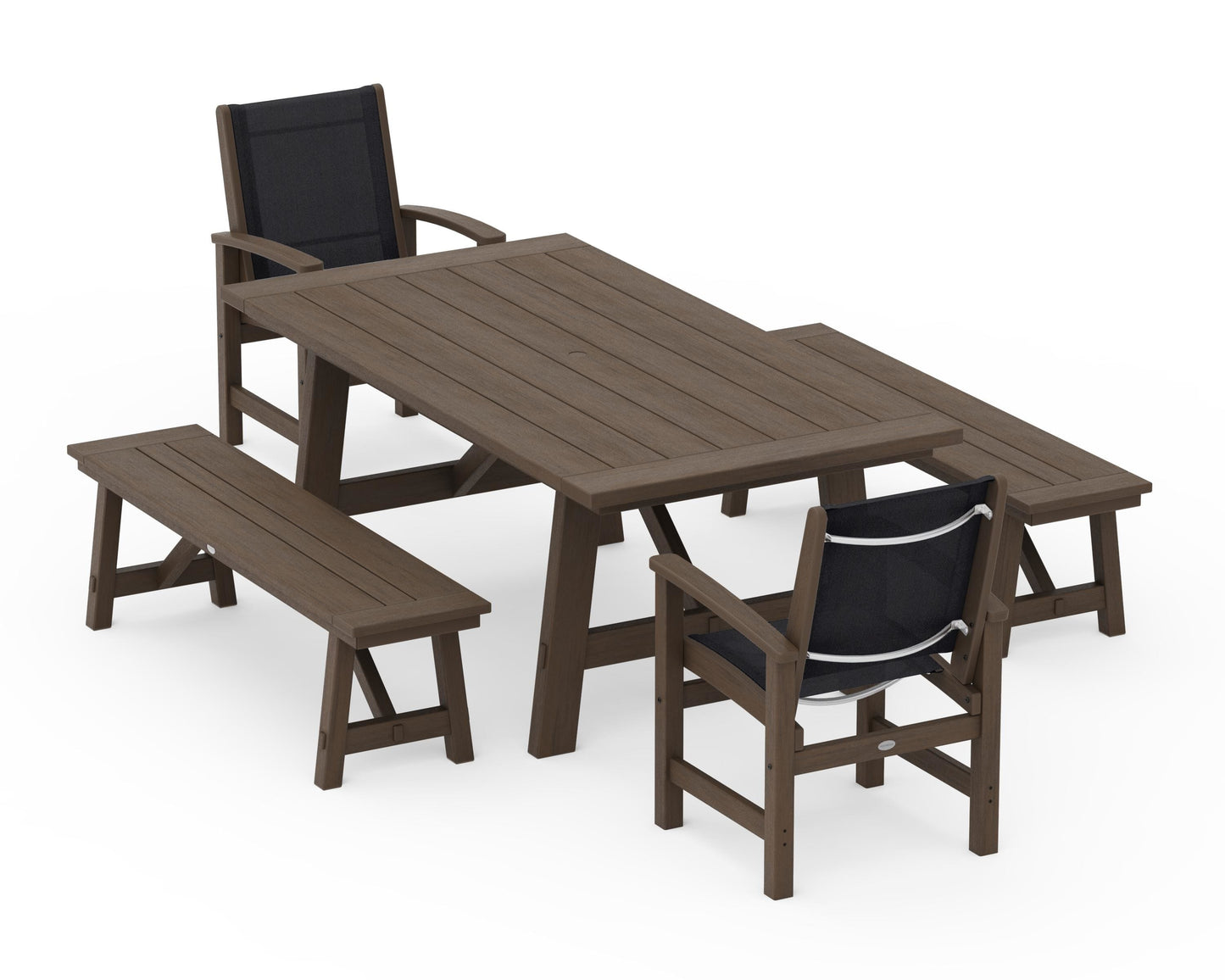 Coastal 5-Piece Rustic Farmhouse Dining Set With Benches