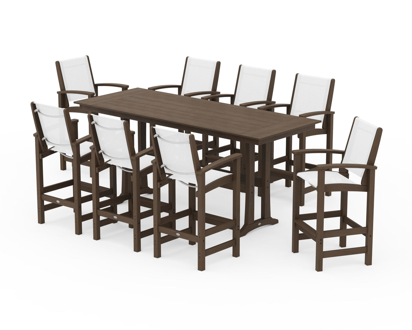 Coastal 9-Piece Farmhouse Bar Set with Trestle Legs