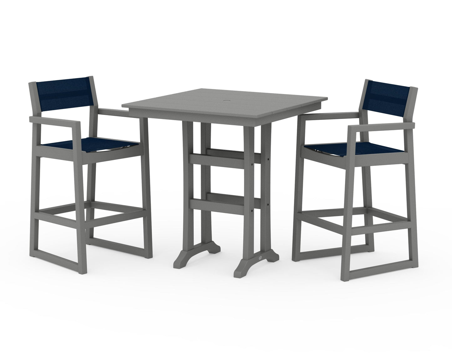 EDGE Sling Arm Chair 3-Piece Farmhouse Bar Set with Trestle Legs