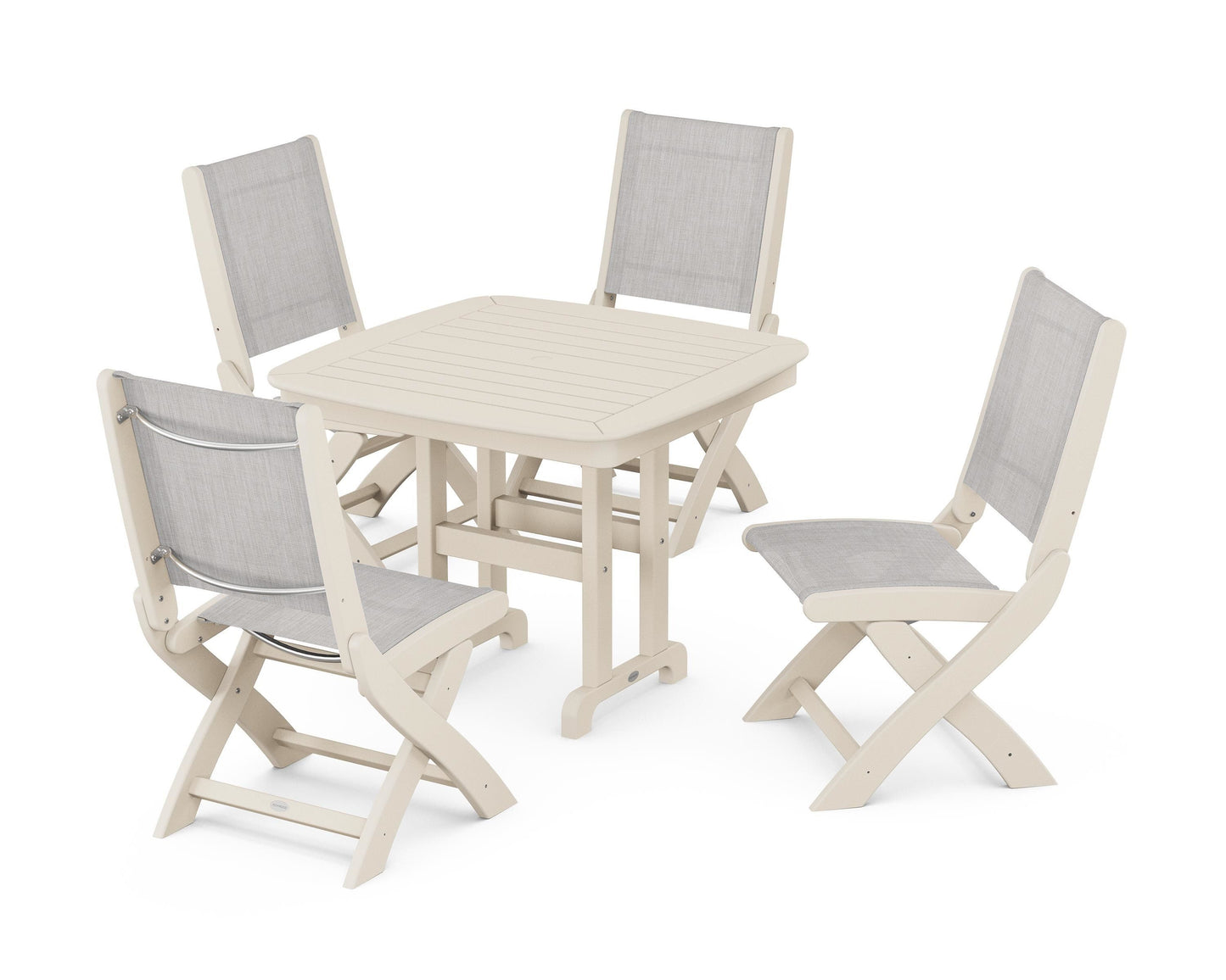 Coastal Folding Side Chair 5-Piece Dining Set