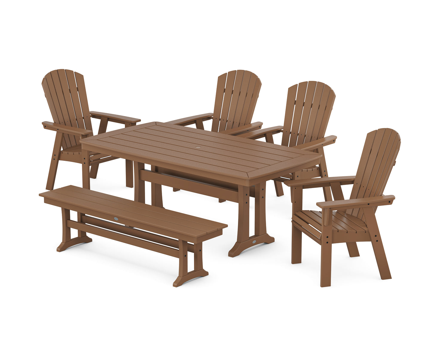 Nautical Curveback Adirondack 6-Piece Dining Set with Trestle Legs and Bench