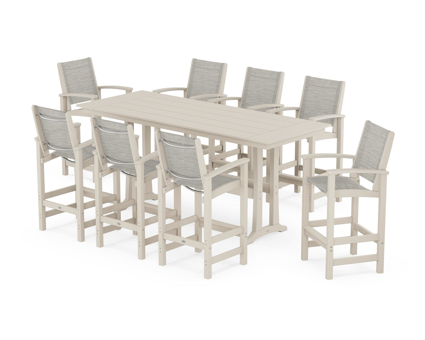 Coastal 9-Piece Farmhouse Bar Set with Trestle Legs