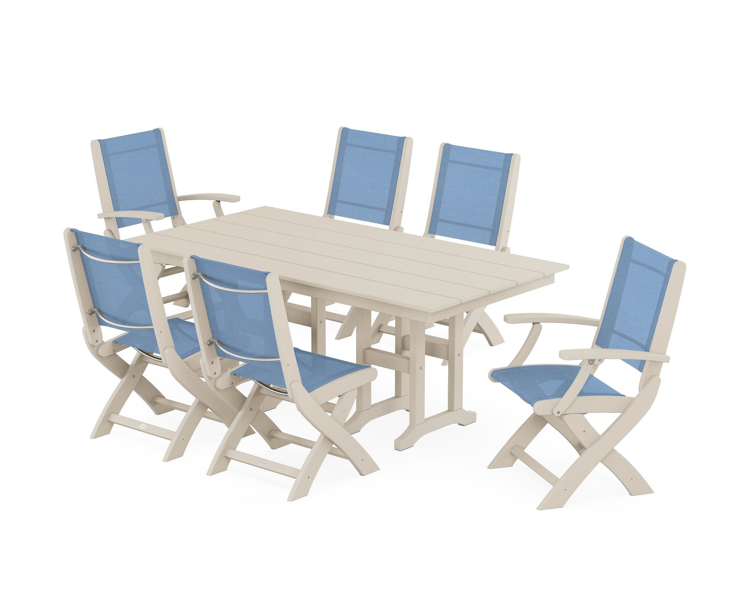 Coastal Folding Chair 7-Piece Farmhouse Dining Set