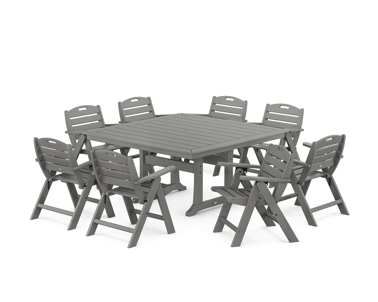 Nautical Lowback 9-Piece Square Dining Set with Trestle Legs