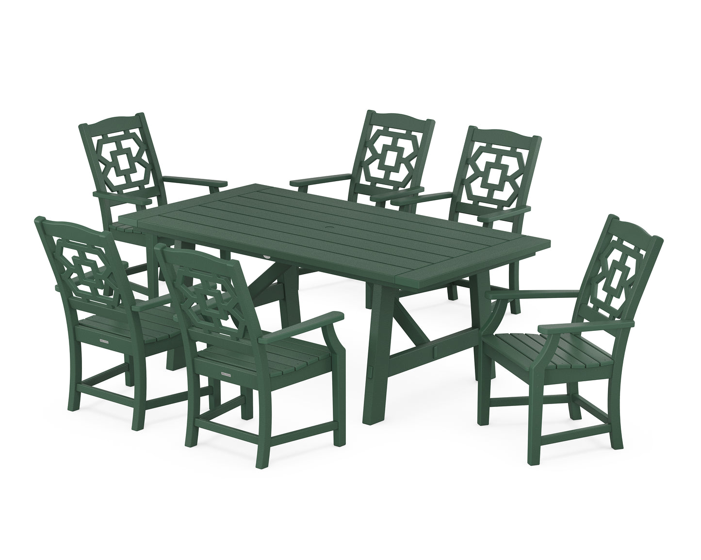 Chinoiserie Arm Chair 7-Piece Rustic Farmhouse Dining Set