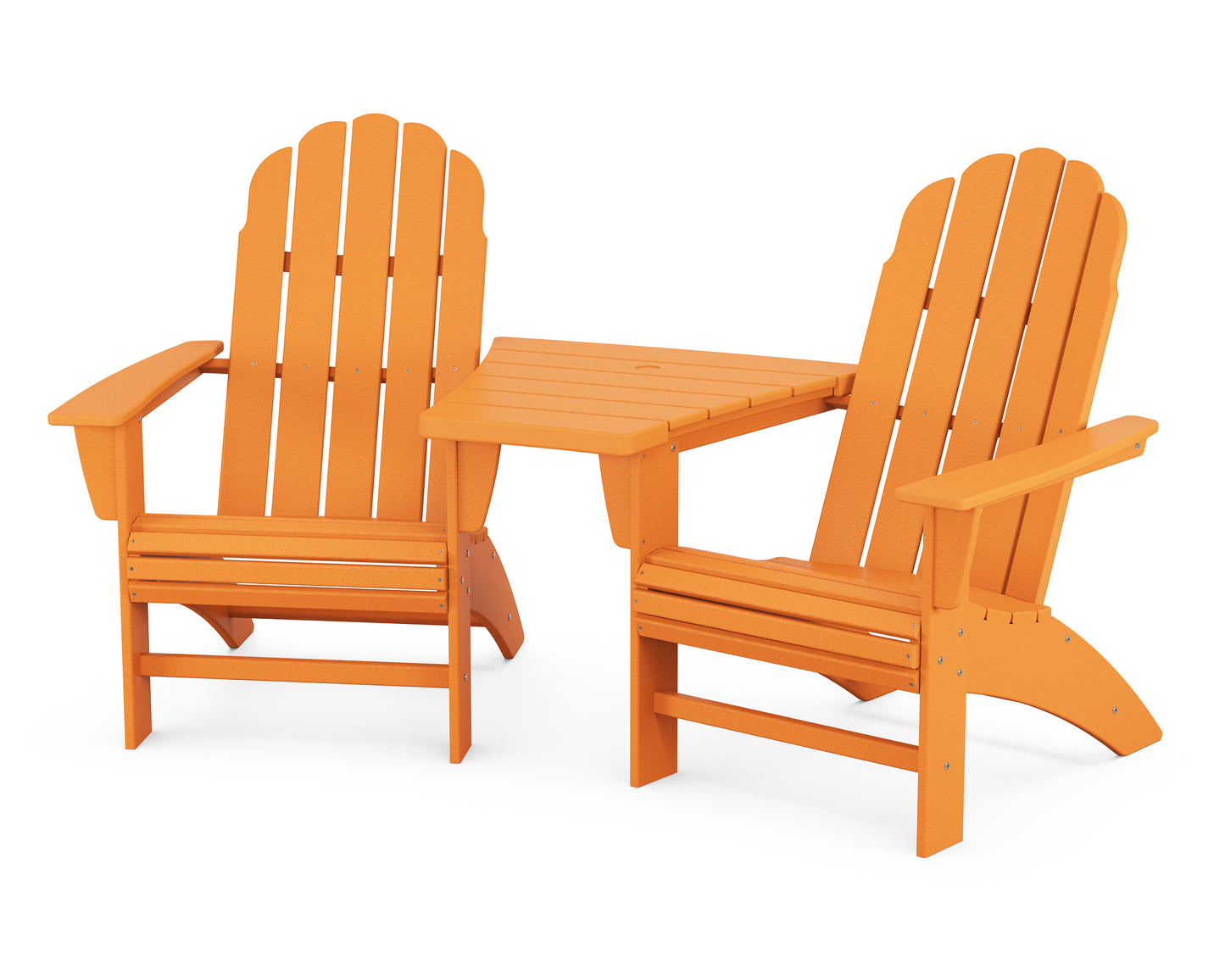 Vineyard 3-Piece Curveback Adirondack Set with Angled Connecting Table