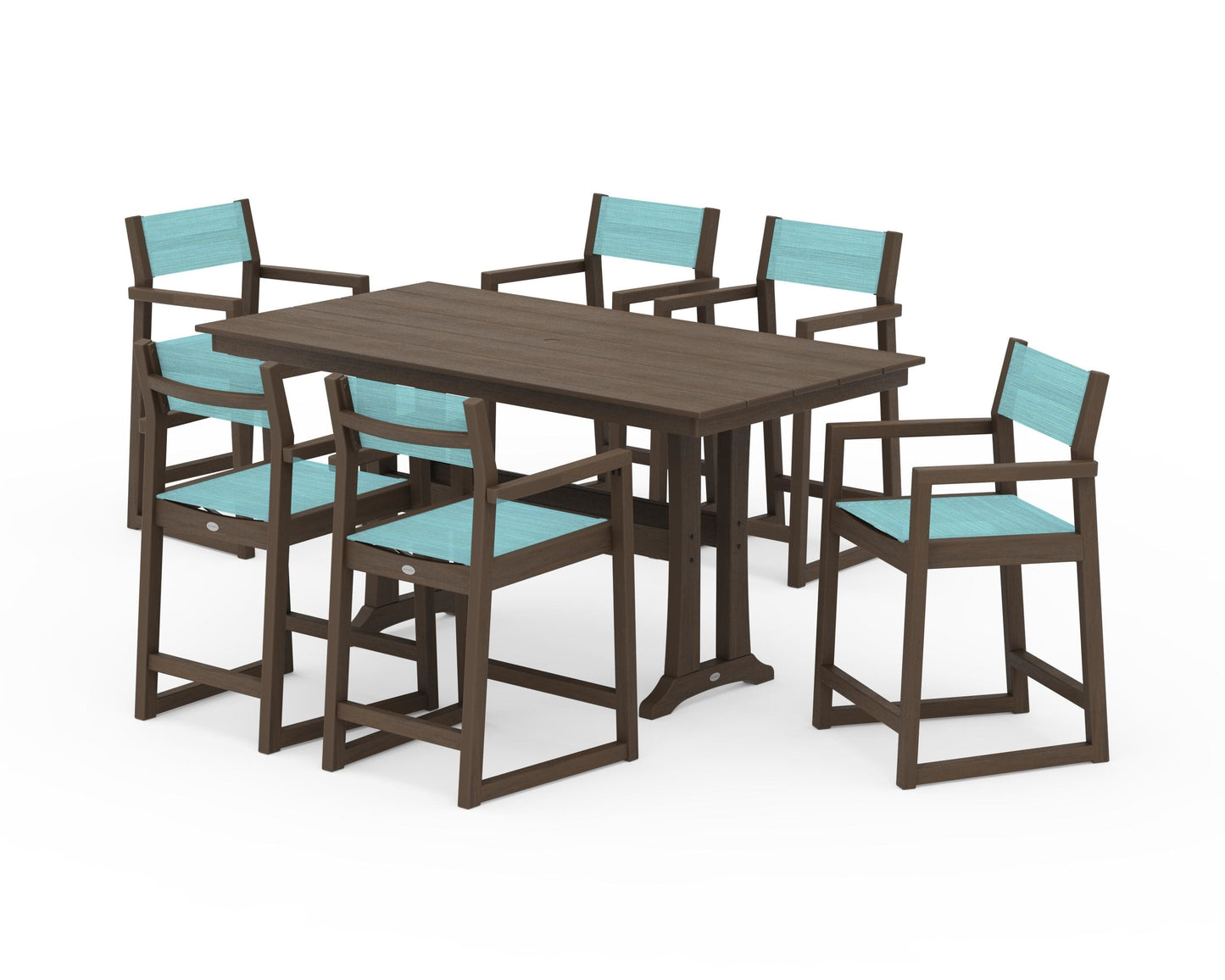 EDGE Sling Arm Chair 7-Piece Farmhouse Counter Set with Trestle Legs