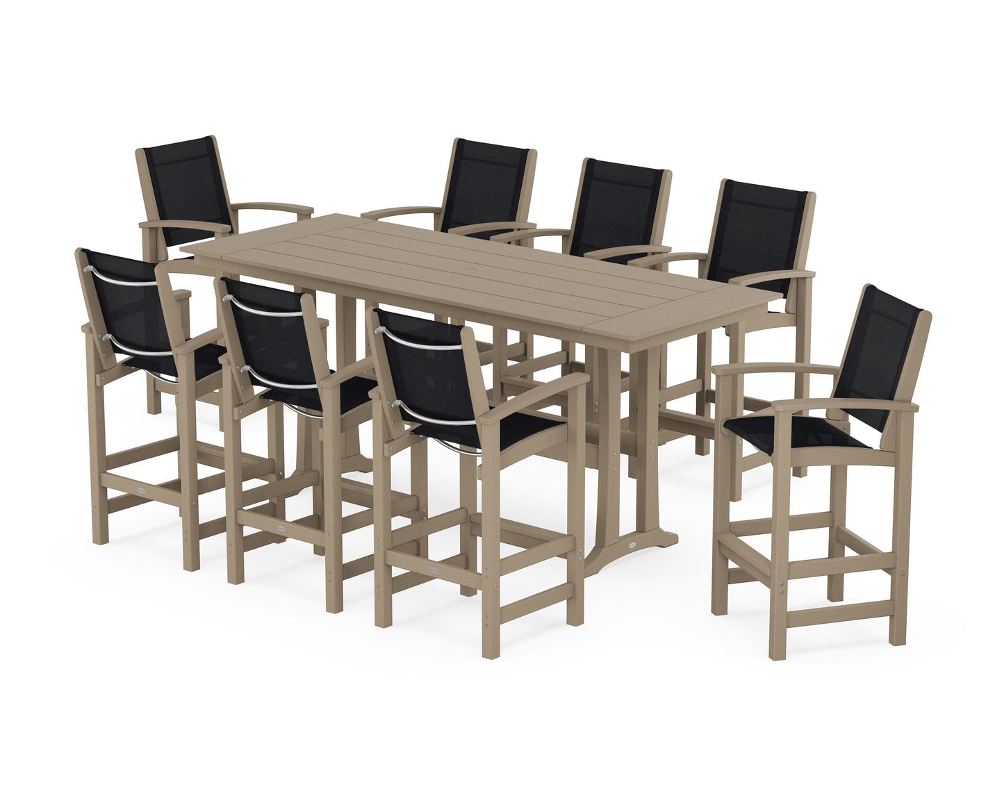 Coastal 9-Piece Farmhouse Bar Set with Trestle Legs