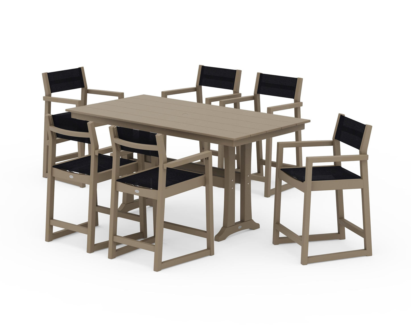 EDGE Sling Arm Chair 7-Piece Farmhouse Counter Set with Trestle Legs