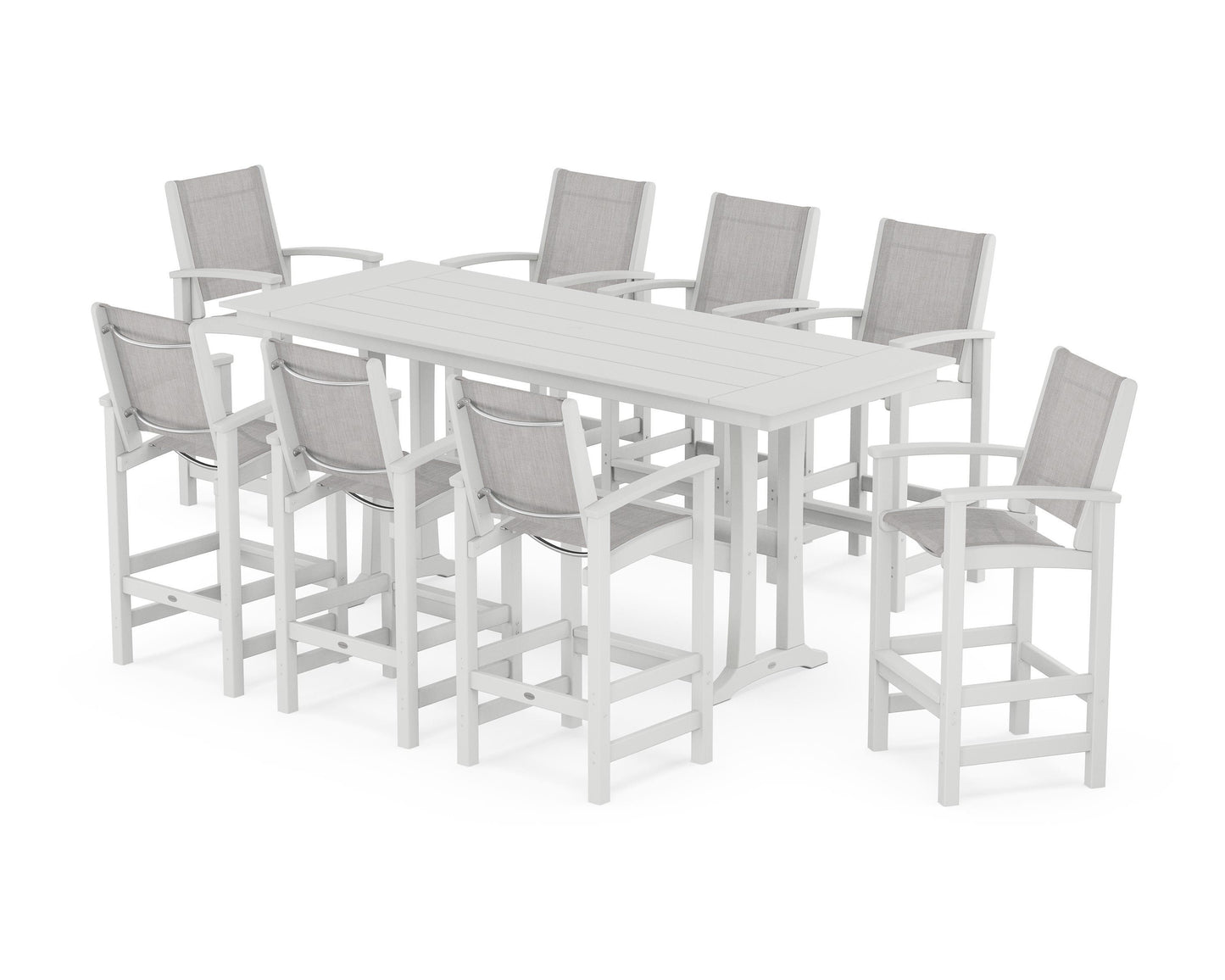 Coastal 9-Piece Farmhouse Bar Set with Trestle Legs