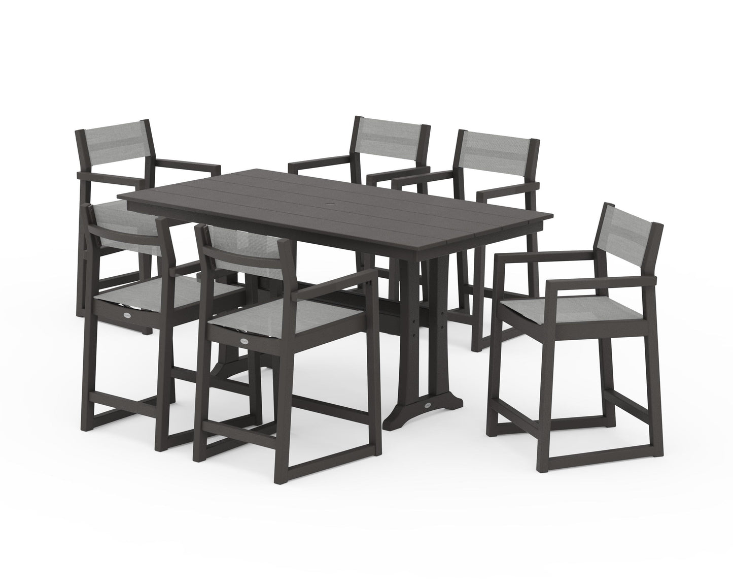 EDGE Sling Arm Chair 7-Piece Farmhouse Counter Set with Trestle Legs