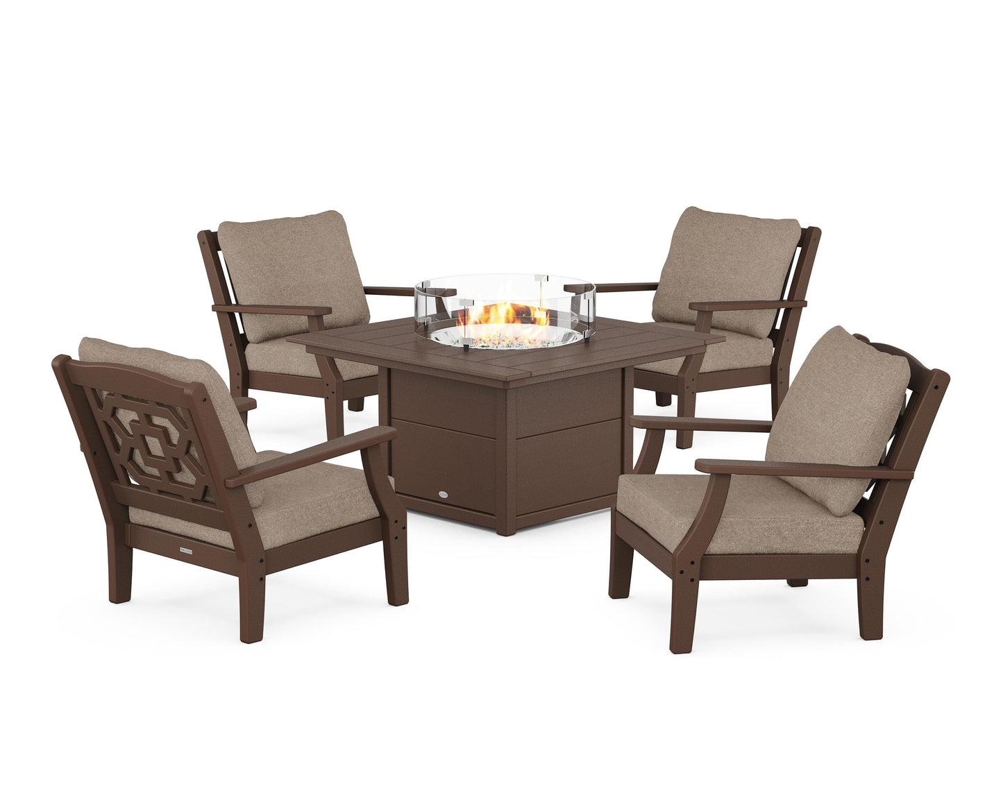 Chinoiserie 5-Piece Deep Seating Set with Fire Pit Table