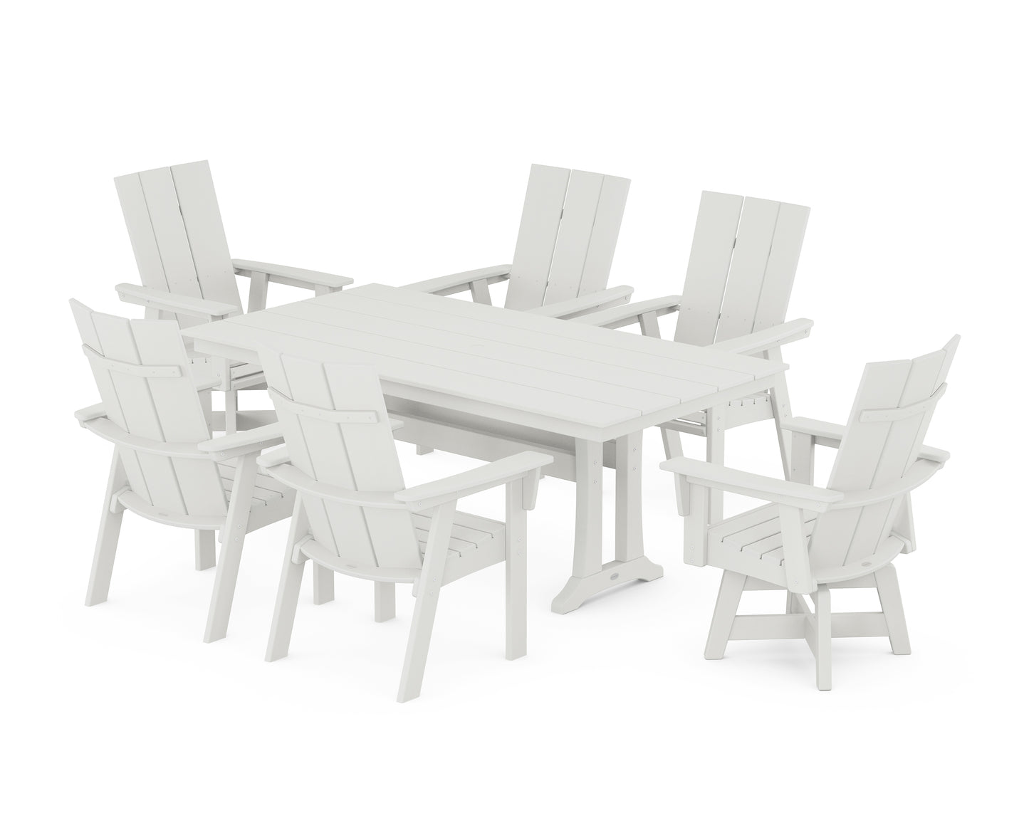 Modern Curveback Adirondack Swivel Chair 7-Piece Farmhouse Dining Set With Trestle Legs