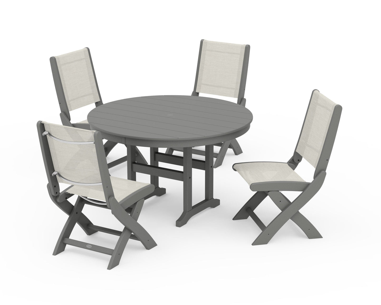 Coastal Folding Side Chair 5-Piece Round Dining Set