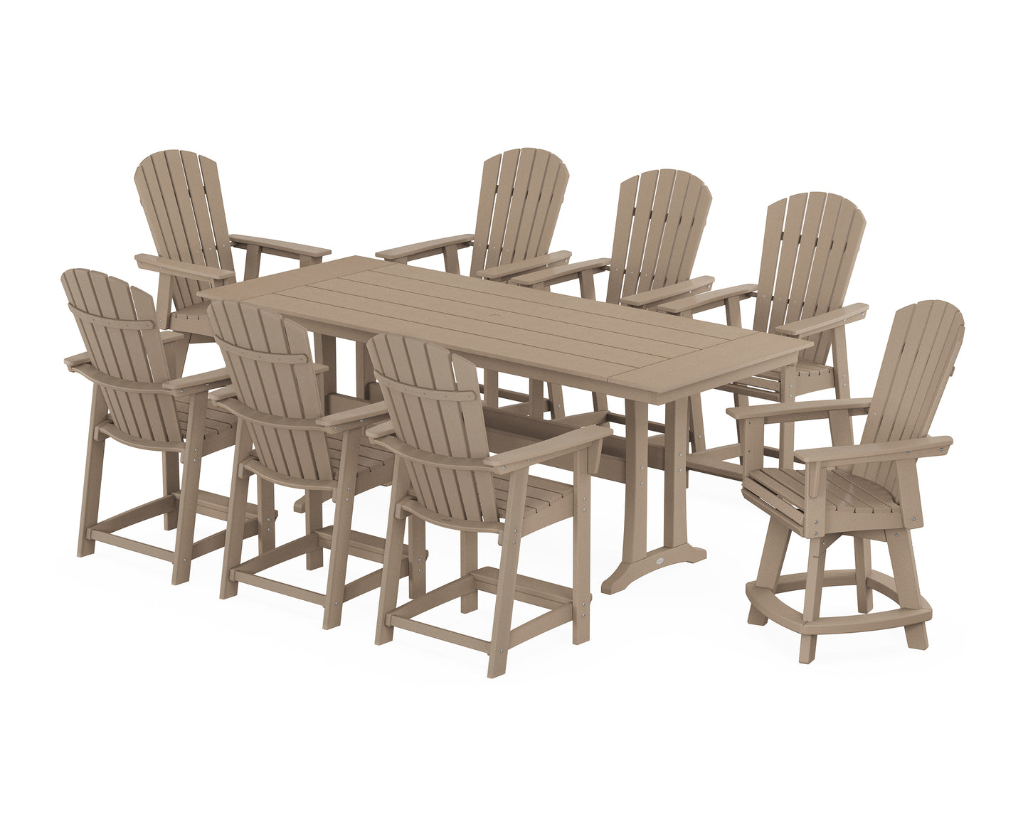 Nautical Curveback Adirondack Swivel Chair 9-Piece Farmhouse Counter Set with Trestle Legs