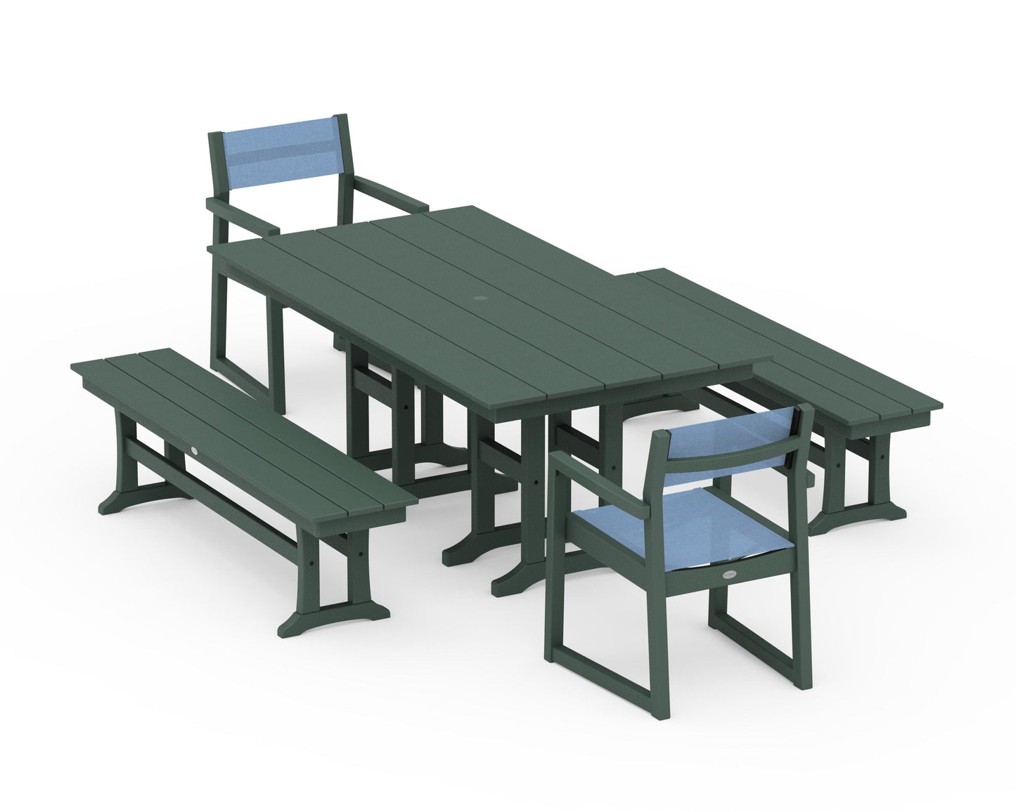 EDGE Sling Arm Chair 5-Piece Farmhouse Dining Set with Benches