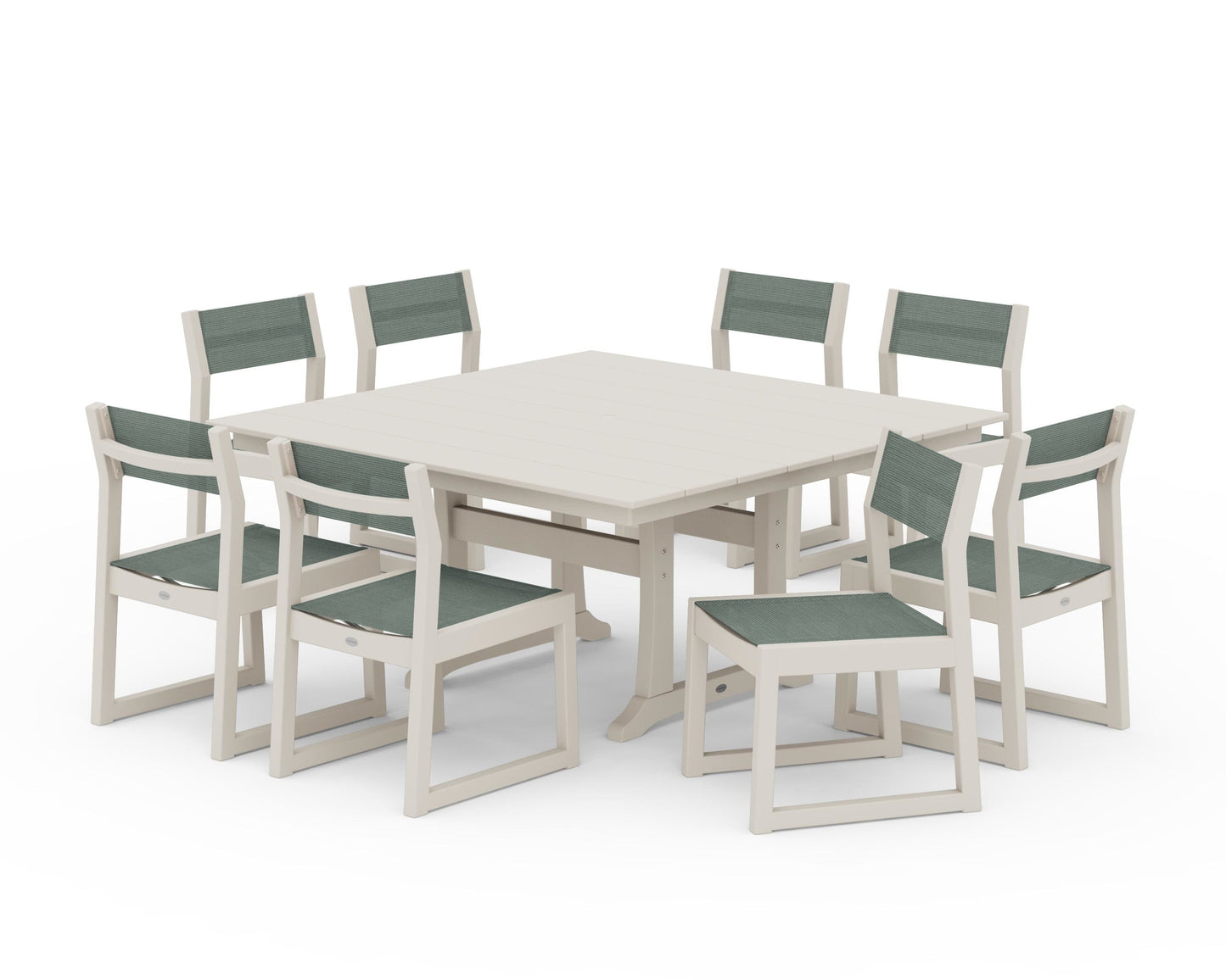 EDGE Sling Side Chair 9-Piece Farmhouse Trestle Dining Set