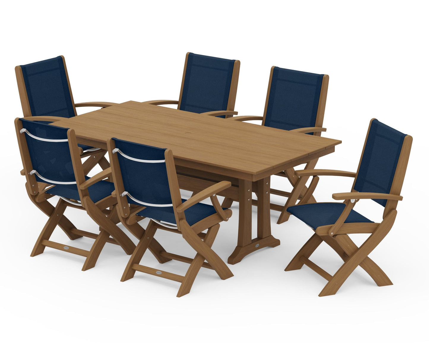 Coastal Folding Arm Chair 7-Piece Farmhouse Dining Set with Trestle Legs