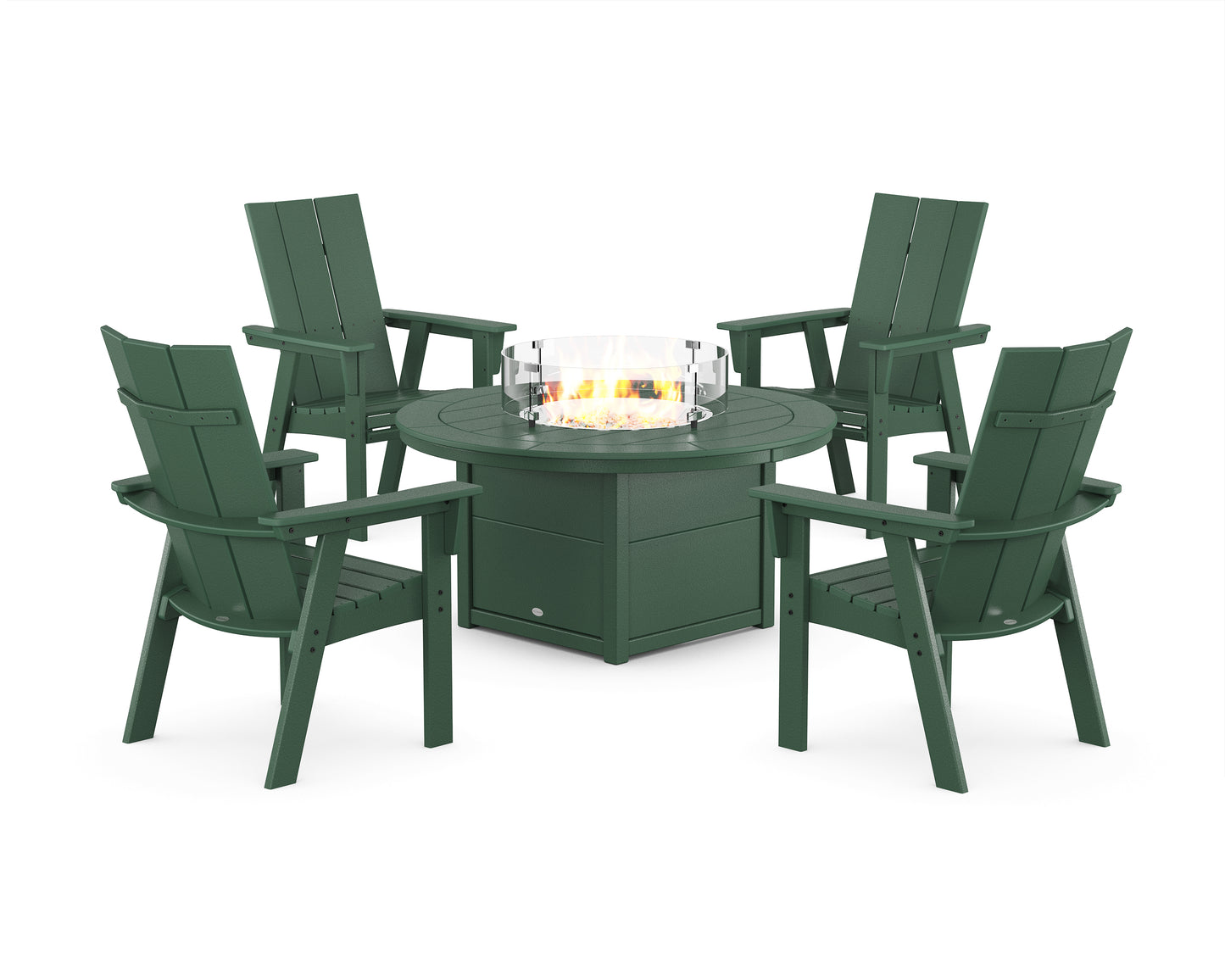 Modern 4-Piece Curveback Upright Adirondack Conversation Set with Fire Pit Table