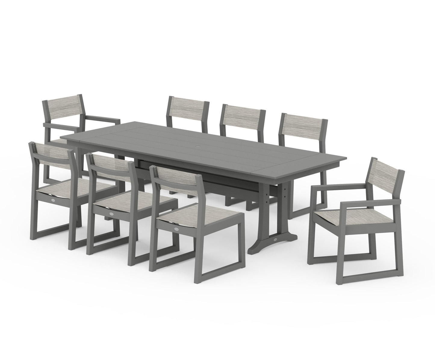 EDGE Sling 9-Piece Farmhouse Trestle Dining Set