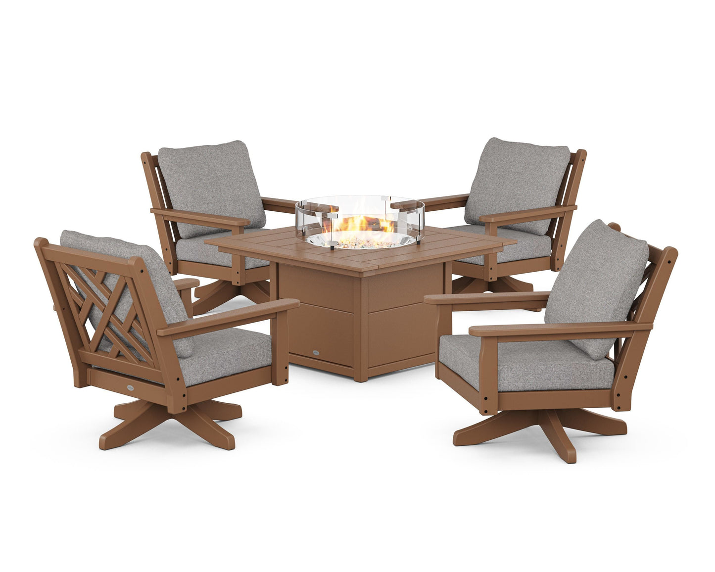 Chippendale 5-Piece Deep Seating Swivel Conversation Set with Fire Pit Table
