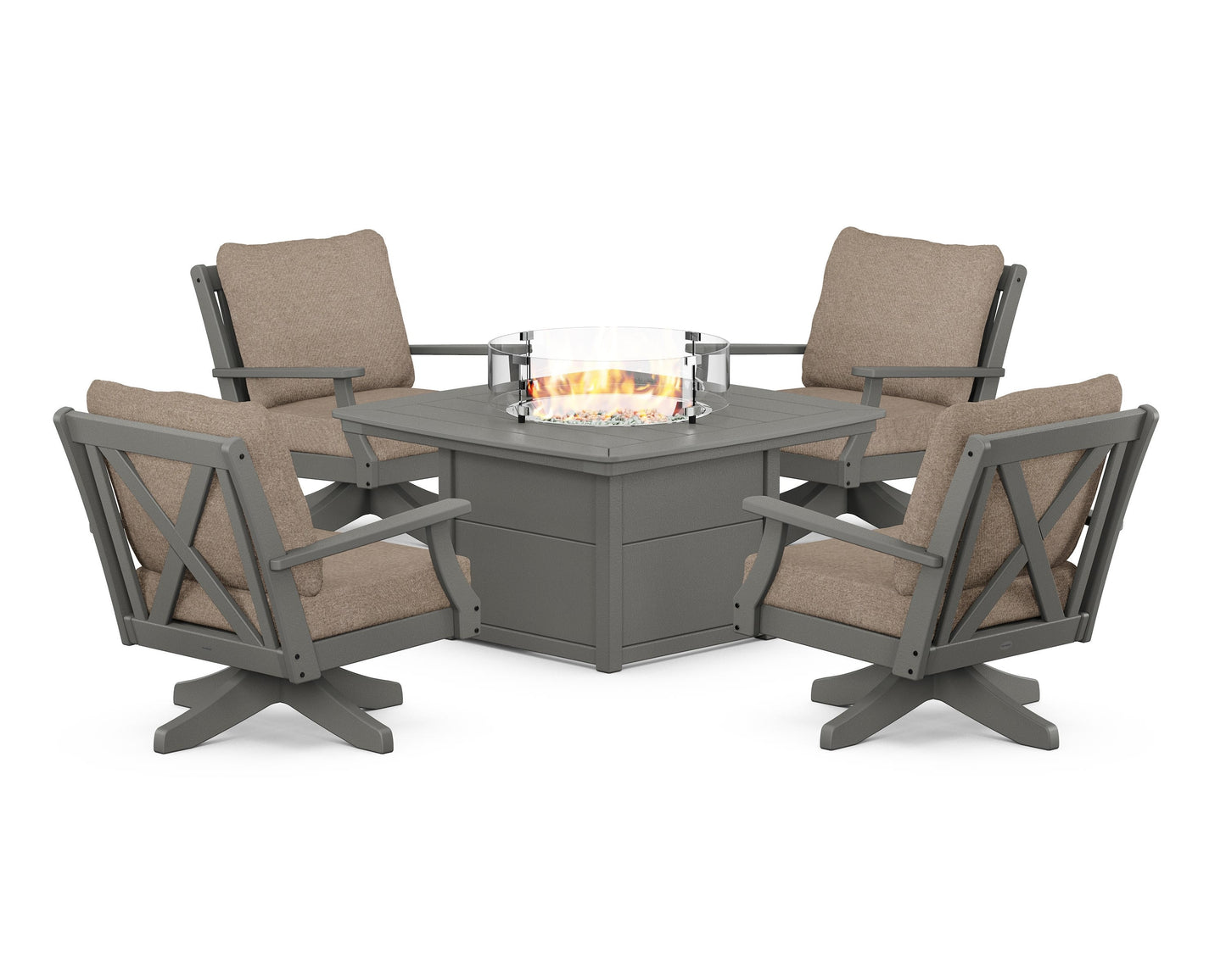 Braxton 5-Piece Deep Seating Swivel Conversation Set with Fire Pit Table