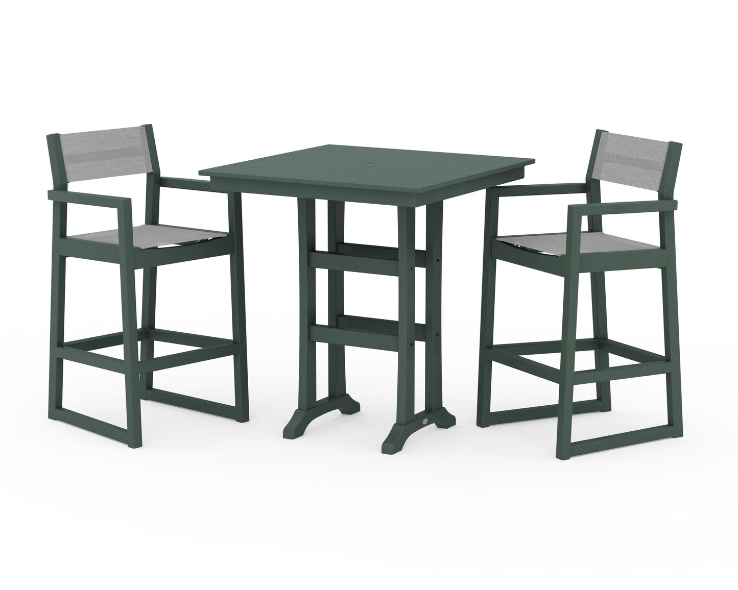 EDGE Sling Arm Chair 3-Piece Farmhouse Bar Set with Trestle Legs
