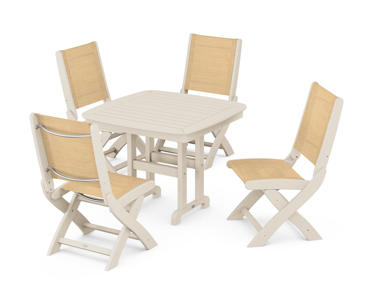 Coastal Folding Side Chair 5-Piece Dining Set