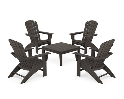 5-Piece Nautical Curveback Adirondack Chair Conversation Set with 36" Conversation Table