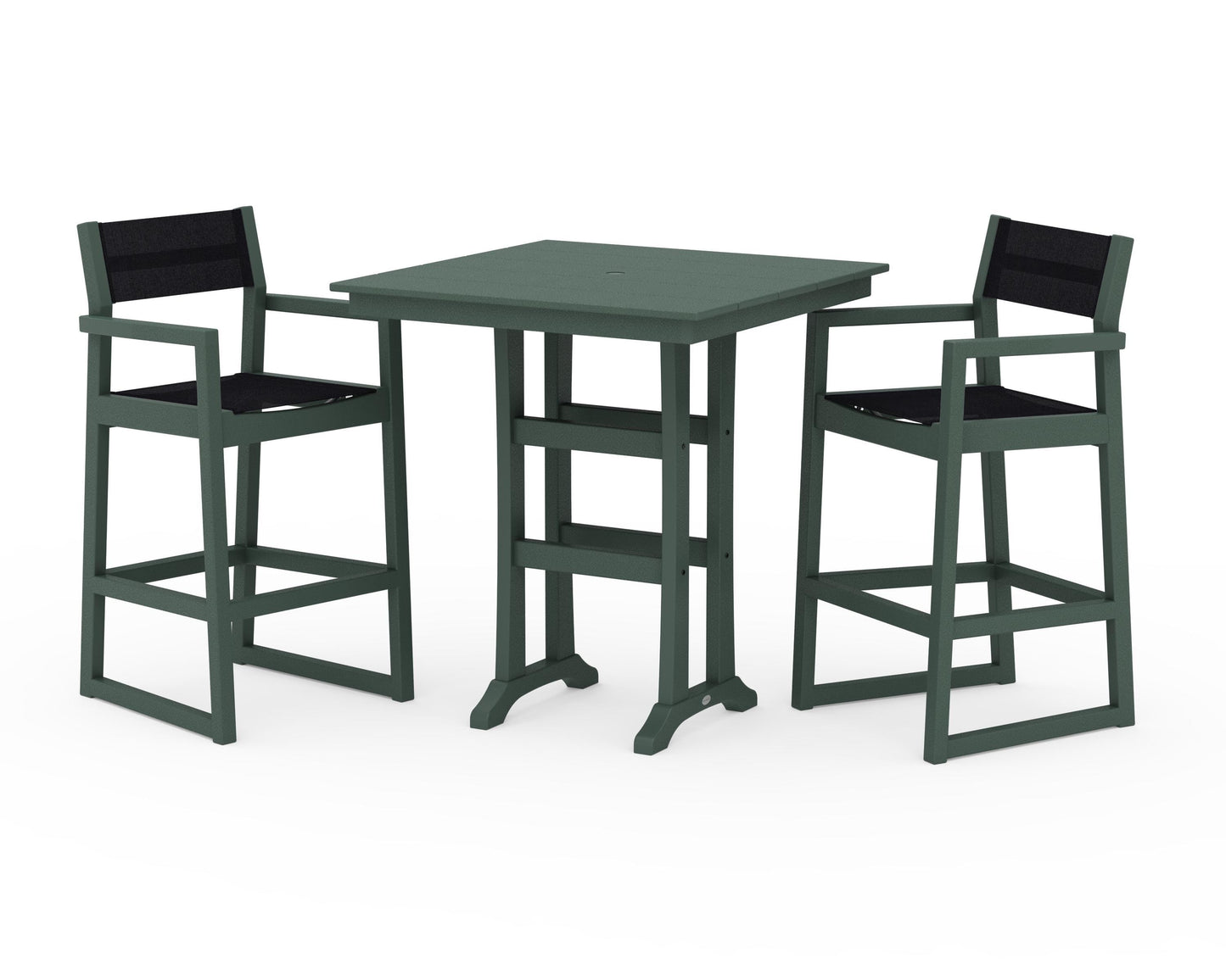 EDGE Sling Arm Chair 3-Piece Farmhouse Bar Set with Trestle Legs