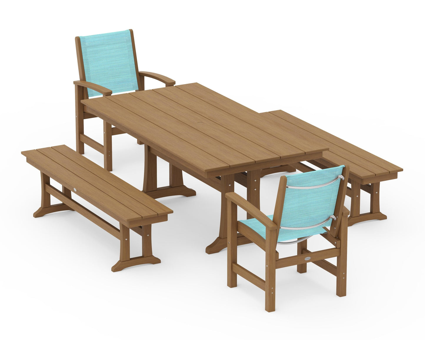 Coastal 5-Piece Farmhouse Dining Set with Trestle Legs and Benches