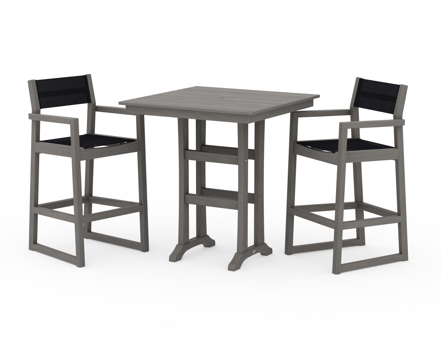 EDGE Sling Arm Chair 3-Piece Farmhouse Bar Set with Trestle Legs