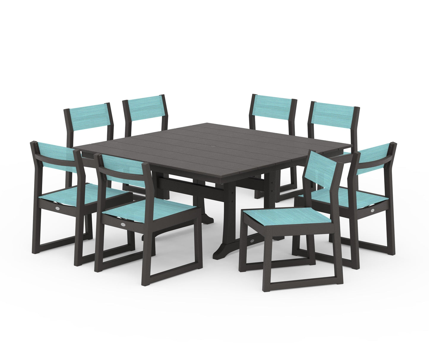 EDGE Sling Side Chair 9-Piece Farmhouse Trestle Dining Set