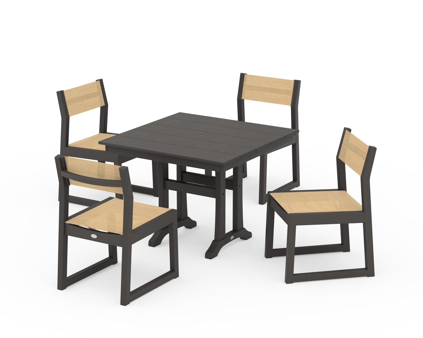EDGE Sling 5-Piece Farmhouse Trestle Side Chair Dining Set