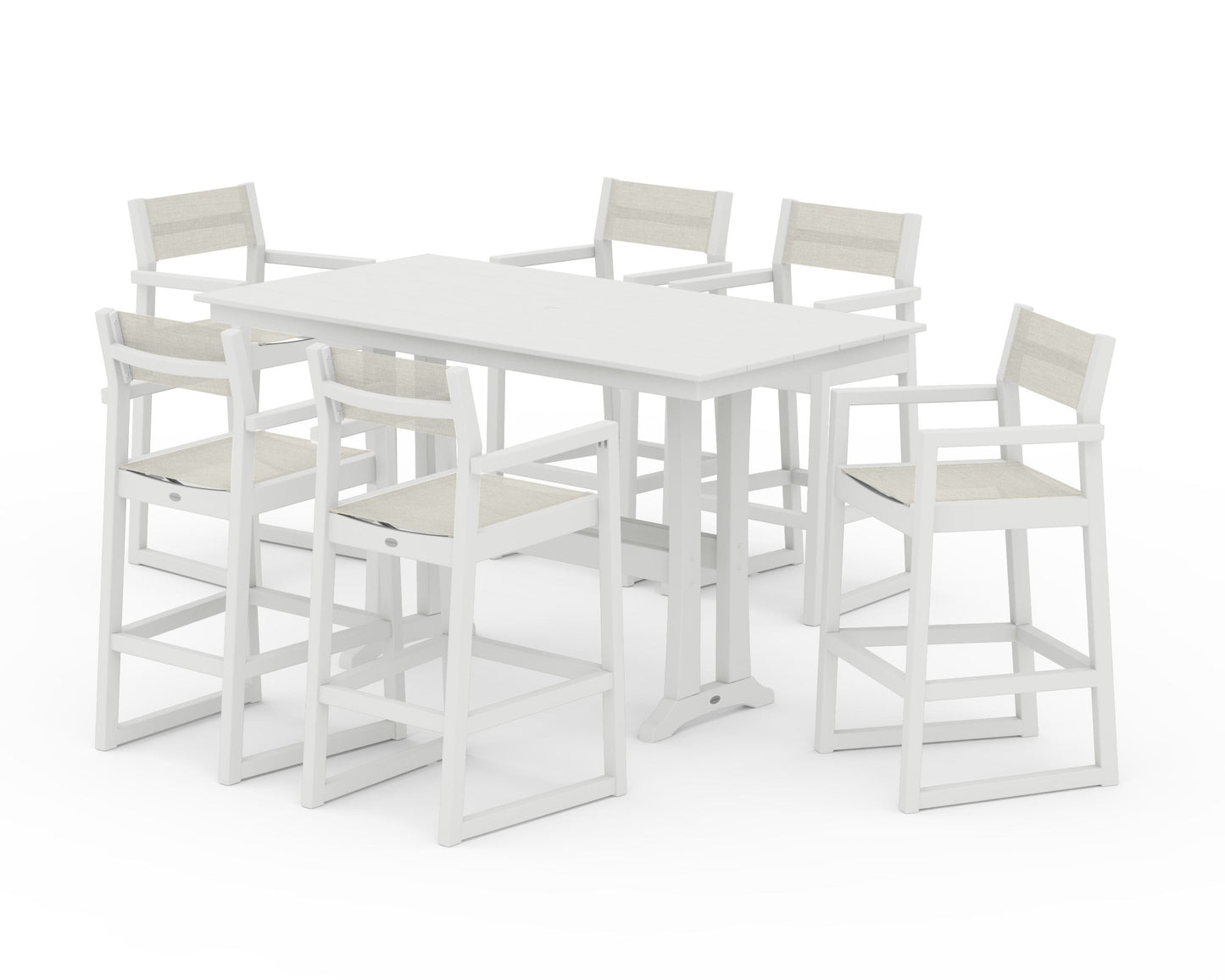 EDGE Sling Arm Chair 7-Piece Farmhouse Bar Set with Trestle Legs