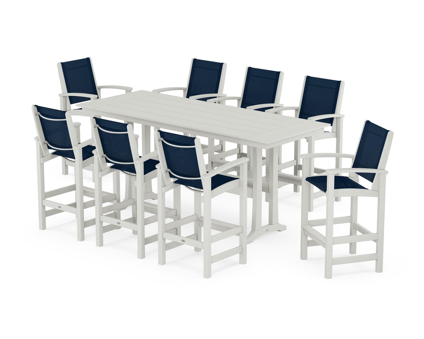 Coastal 9-Piece Farmhouse Bar Set with Trestle Legs